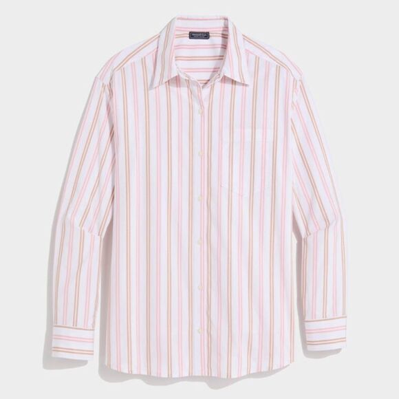 Vineyard Vines XS-XL White Pink Stripes Oversized Poplin Button Down Shirt - Picture 4 of 16